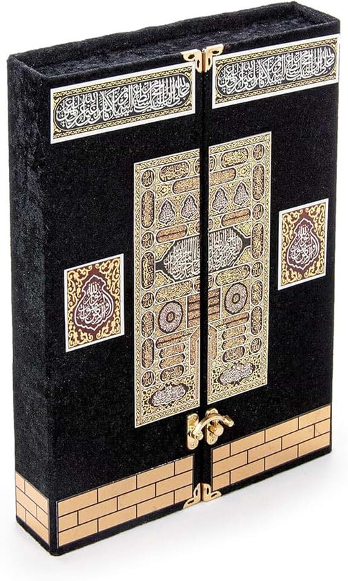ihvan online De Heilige Koran, Draagbare Voeten Prachtige Kaaba Deur Fluwelen Bedekt Koran Set, Heilige Moslim Boek Arabische Koran, Perfect Islamitische Ramadan Eid Geschenken, Medium, Zwart