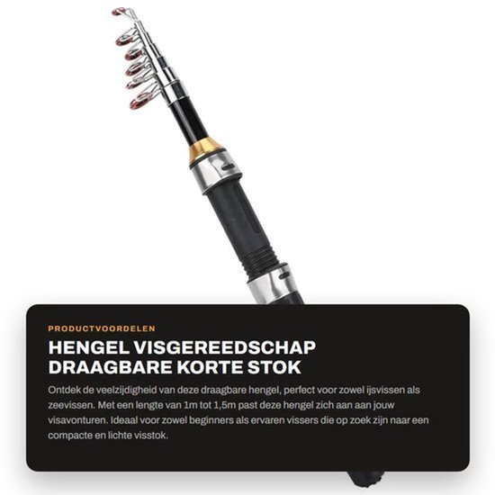 IJshengel 1,5m - Draagbare Hengel - Antislip Handvat - Duurzaam Glasstaal - Kunstaas/Zeevishengel - Lichtgewicht 65-229g