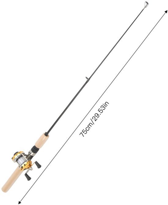 IJsvissen-Combo-Set - Duurzame Hengel - Perfect voor Winterse Visavonturen - 75 cm - Inclusief Reel en Jigs - Geschikt voor IJsvissen