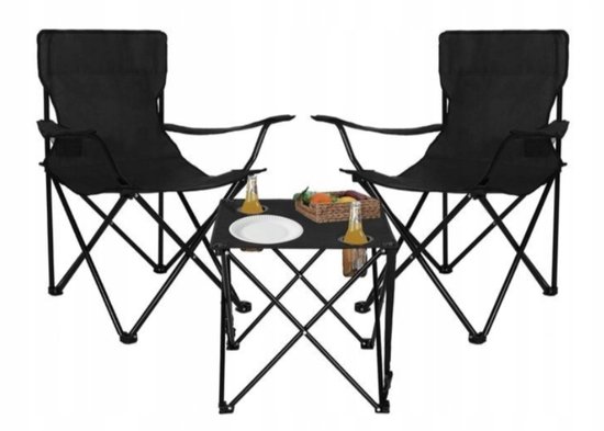Ilso 2 visstoelen en tafel - kampeer stoelen - camping - comfortabele stoel voor balkon, tuin, festival, camping - vissen - set - zwart