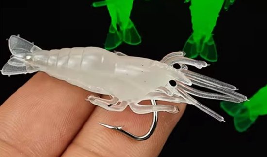 Imitatie Garnalen 4cm – Glow in the Dark – Met Haak (10 stuks) - Baarsvissen - Nep garnalen - Kunstaas - Softbait - Streetfishing van Merkloos