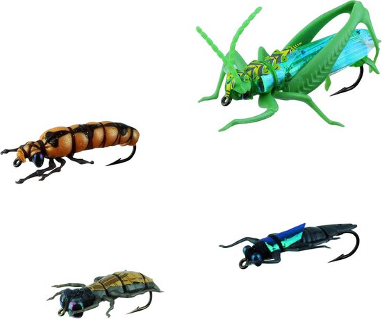 Imitatie Insecten Set - Vliegenlokker Vis Aas - Vliegvissen Forel - Set van 4 Variaties - 1.5 tot 4.5 cm van Merkloos