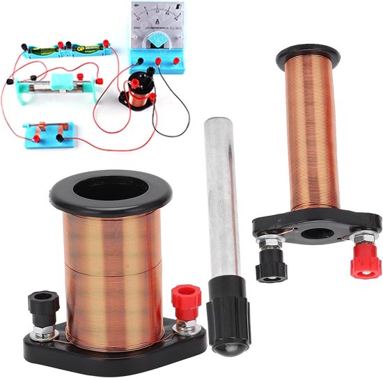 Inductiespoel voor natuurkundelessen, experimenteel instrument met elektromagnetische inductie, primaire en secundaire spoelen, educatief gereedschap