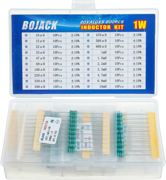 Inductor Assortiment Kit 200 Stuks 10uH tot 10mH 1W Kleurcode Spoelen voor Elektronica Projecten