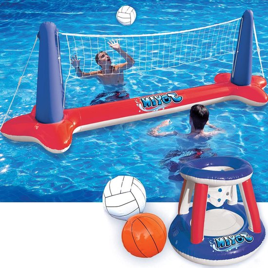 Inflatable Floating Pool Set - Volleyball Net and Basketball Rings - Water Polo Game for Kids and Adults - Summer Water Sports Toy van PoolElite