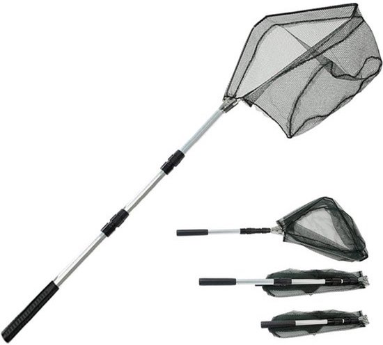Inklapbaar visnet - Telescoop-schepnet - Vissen vangen - Rubber gecoat - Tot 2 Meter - Zwart Grijs