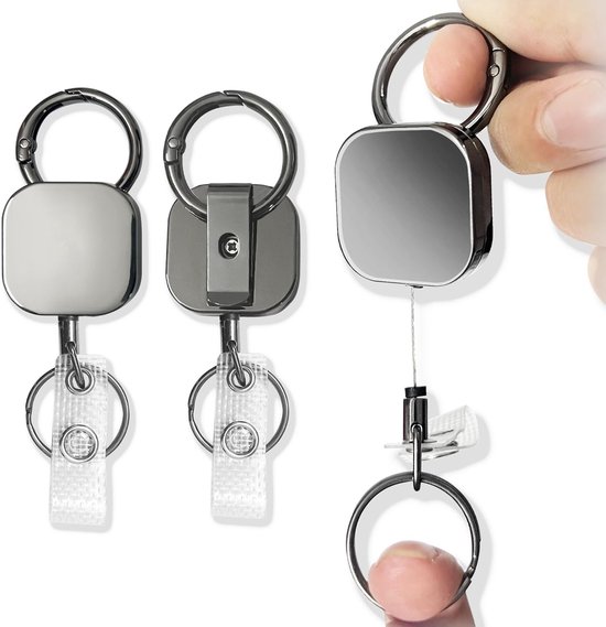 Inklapbare Badgehouders Set van 2, Retractable ID Kaarthouder, Sleutelhanger en ID Badge Reel, Perfect voor Werk en Evenementen