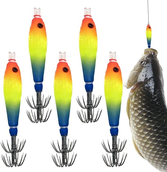 Inktvis Vis Aas - Kunstaas Zacht Plastic - Vissen in Zoutwater - Fosforescerende Imitatie - 5 stuks - Model A