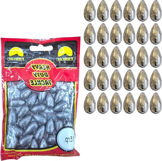 Inline Hengel Loodset - Vislood Gewichten - Vissen Op Bodem - Olijfvorm Ontwerp - 30 x 15 gram - Zilverkleurig