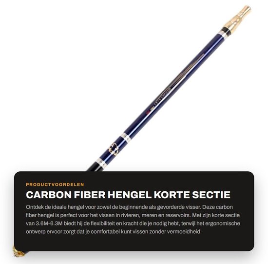 Inovra- Hengel 3,6M-6,3M Koolstofvezel - Sterk/Duurzaam - Ergonomisch Handvat - Flexibel - 1000G Draagvermogen - Ultralicht/Ultra-hard - Visstok