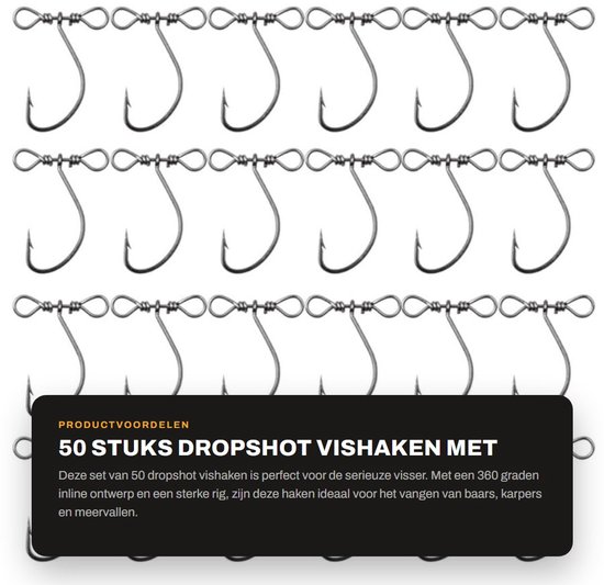 Inovra- Vishaken 50 Stuks - Dropshot Rig - Draaischarnier - 360 Graden Inline - Geschikt voor Baars/Karpers/Meerval - Hoogwaardige Kwaliteit - Visgerei