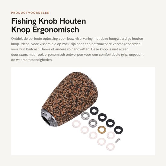 Inovra- Visknop Houten/Metalen Constructie - Duurzaam - Ergonomisch Ontwerp - Lichtgewicht - Eenvoudig te Installeren - Geschikt voor Baitcast/Daiwa - Rolknop