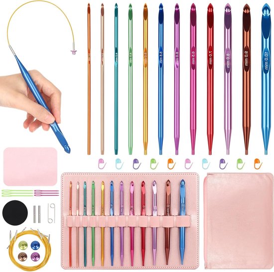 Interchangeable Tunisian Haaknaalden Set met Kabel, 12 Maten van 3mm tot 10mm, Ideaal voor Afghaanse Dekens en Creatief Haken