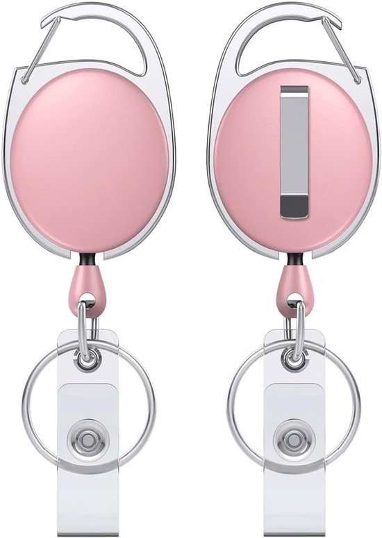 Intrekbare Badge Reel in Roze - 2 Stuks Elliptisch Design met Nylon Koord en Clip voor Outdoor Gebruik en Accessoires