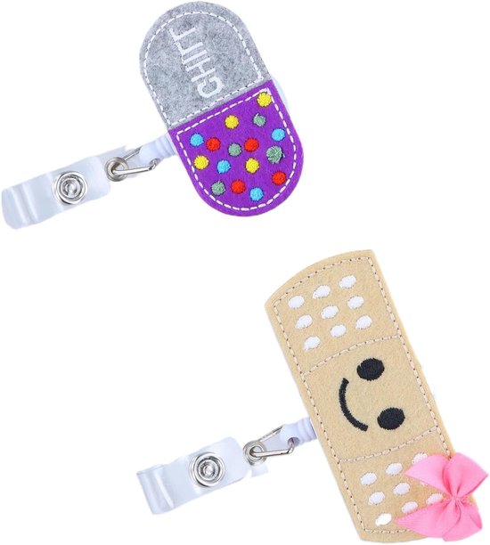 Intrekbare badge reel voor verpleegsters, artsen en leraren - 2 stuks met vilten cartoondesign, clip en 65 cm koord voor ID-kaart en toegangspas van Merkloos
