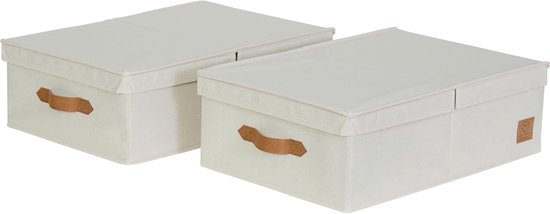 IT STORE IT Premium opbergdoos met deksel, beige, set van 2 | Van linnen, stevig, voor onder het bed en in de kledingkast, elk 50x33x16 cm