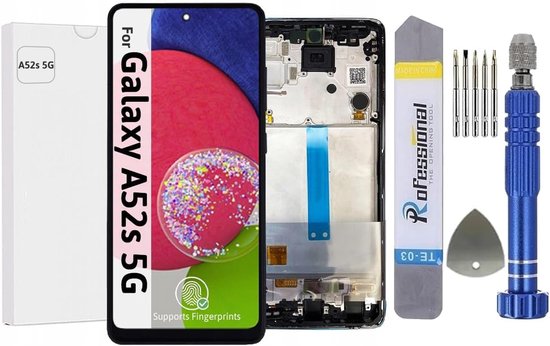 It'Go OLED Full HD-display voor Samsung A52S 5G A528 met vingerafdruk LCD-scherm, vervangend touchscreen met gereedschap, zwart met frame, hoge kwaliteit