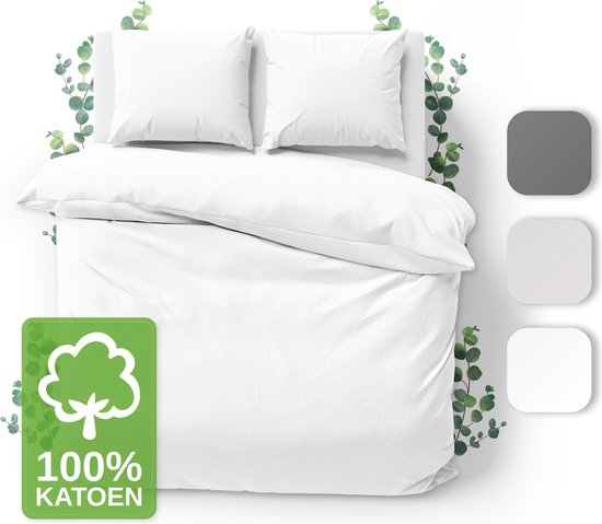 JACOBSON Dekbedovertrek - 200x220 cm + 2 Kussensloop 80x80 cm - 100% katoen - met Rits - Wit van Jacob