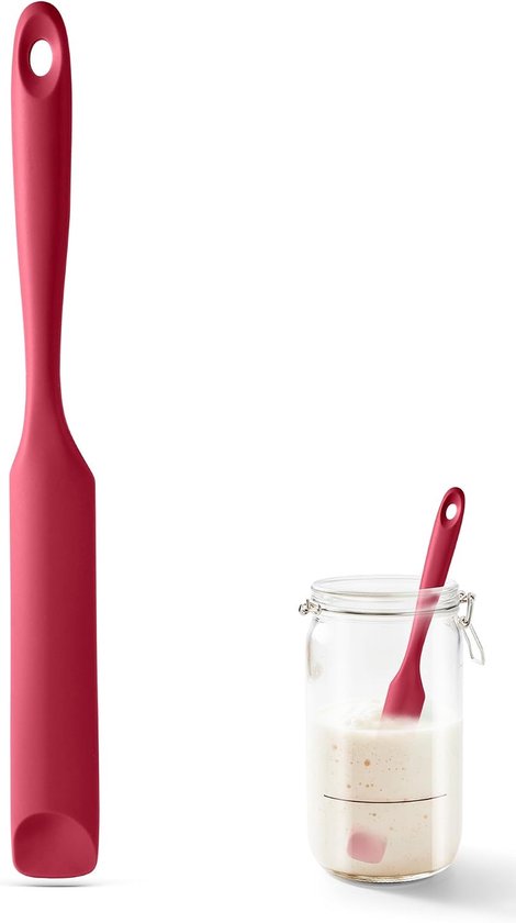 Jar Spatula, Voedselveilig Kleine Siliconen Spatel (Rood) | Flexibele Lepelvormige Punt en Stevige Kern voor het Mengen,Schrapen en Smeren van Zuurdesemstarter Pindakaas Jam en Slagroom