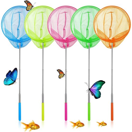 JeiibrZui Kindveilig vlindernet - Insectenwerend net - Telescopisch net met telescopische steel, tot 85 cm lang - 5-pack - Geschikt voor buitenactiviteiten + Blauw van JeiibrZui