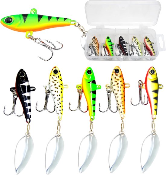 JeiibrZui Spinner Set - 20 Gram - 5 Delen - UV-Actief Kunstas Met 3D Ogen - Voor Baars Snoek En Snoekbaars In Zoet- En Zoutwater