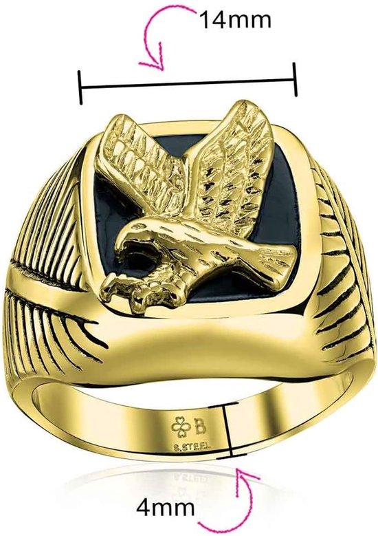 Jewelry Mens grote verklaring zwart patriottische VS vliegende Amerikaanse kale adelaar vierkante zegelring voor mannen zilveren toon roestvrij staal