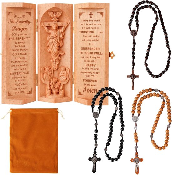 Jezus-figuur van beukenhout, drievoudig openende doos, massief hout, meubelornament, lichte draagbare decoratie voor katholieke communie, doop, beurs