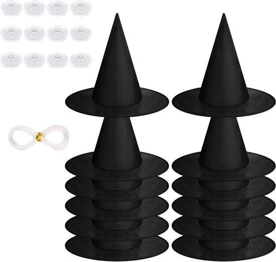 JGS Premium - Grote Hangende Heksenhoed voor Halloween Decoratie - Zwarte Brede Rand - Opvouwbaar - Party Kostuumaccessoires met Vislijn - Kleverige Haak van JGS Premium