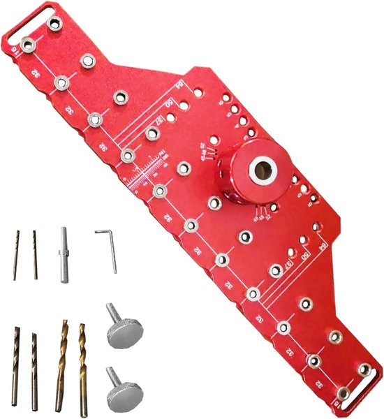 Jig, 2-in-1 plank pin boormal set gemaakt van aluminiumlegering boormal met 11 gaten plank pin mal en scharniermal met 2 mm 5 mm en 1/4 inch boren sjabloon voor kast