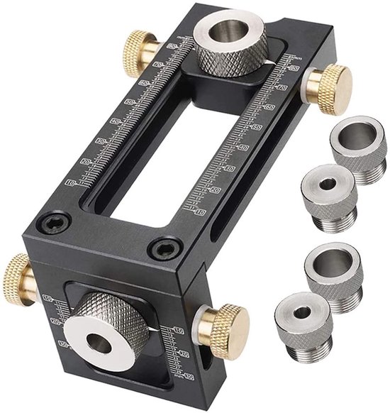 Jig 2-in-1 Verstelbare Houtbewerking Boorpons Locator Deuvel Boorgeleider Kit met 4-gat 6/8/10/12mm Pin voor Bed Kast Schroeven Pons Locator