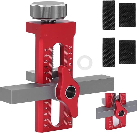 Jig, Aluminium Legering Deurscharnier Positioneringsgereedschap, 0-40 Mm Borddikte, met Rubberen Kussens, voor Kasten met Frameless en Gezichtsframe, Fitting