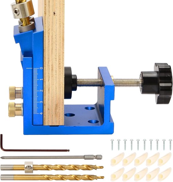 Jig Kit, Metalen Pocket Schroef Jig Systeemset met Instelbare Boorgeleiders voor Gaten onder een Hoek van 15 Graden, Precisie Houtbewerking Hoekverbinding Locator Gereedschap