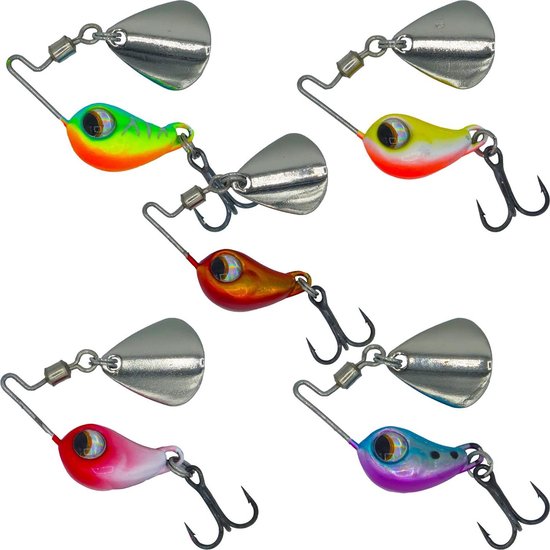 Jig Spinner, 5-delige set, 5 g, spin-jig voor baars, vissen, baars, aas, snoekbaars, snoekaas, loodkopspinner, spinner, spinner aas, optimaal baarsaas (5 g)