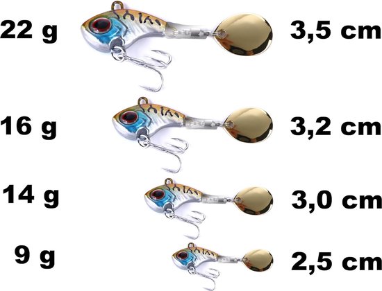Jig Spinner Set 5 x in box (selecteerbare gewichten: 9 g 14 g 16 g 22 g) spinnerbait spinner jig bait lood-kopspinner | doelvis: baars, forel, snoek, snoekbaars, meerval | roestvrije haken van Fisherino