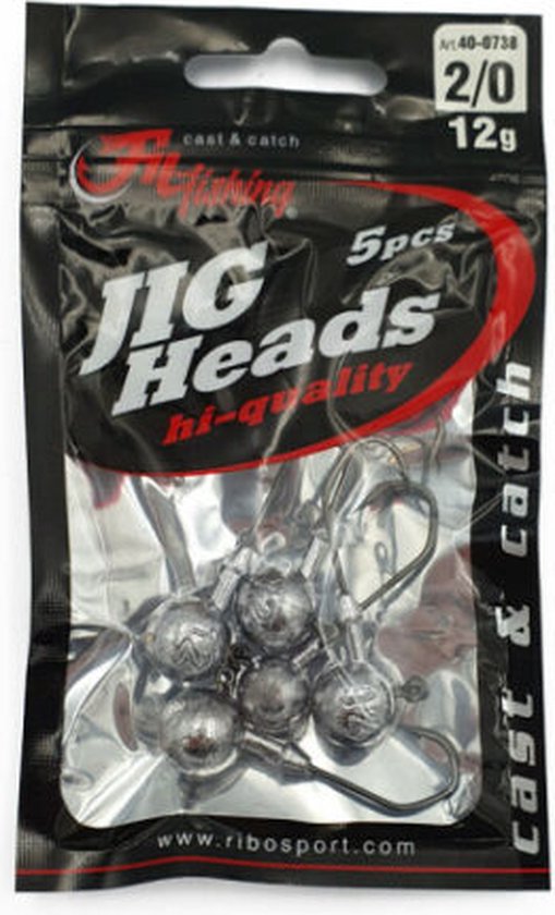 Jighead - 12g - Haakmaat 2/0 - 5 stuks - Loodkop voor Roofvissen - voor kunstaas Shads & Softbaits van Asari