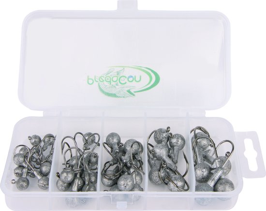 Jighead Box - 40 stuks - 2.5g t/m 10g - Loodkoppen Set - Jigheads voor Shads & Softbaits - Kunstaas Roofvissen van Jenzi