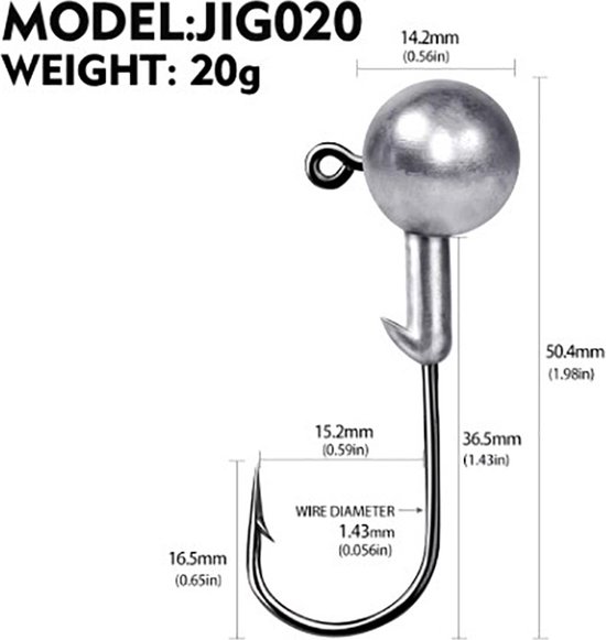jighead - jigkop - 5 stuks - 20 gram - lood - lood kop voor roofvissen van Suxxes