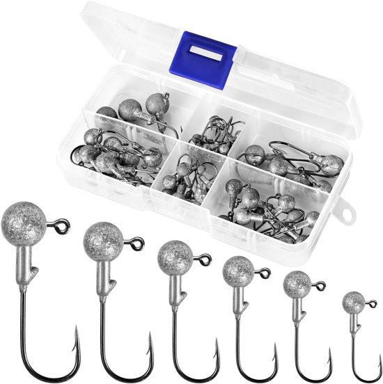 Jigkoppen Set van 50 Stuks met Ronde Haken, Ideaal voor Zacht Aas, Snoek en Zander Vissen (1g, 2g, 3g, 5g, 7g, 10g)