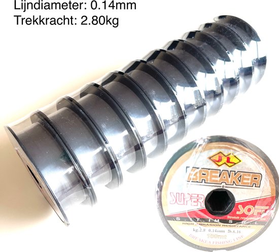 JL BREAKER Vislijnen - 0.14mm - Visdraad - Vislijn nylon - Transparant - 10 rollen - 1000 meters van JL BREAKER