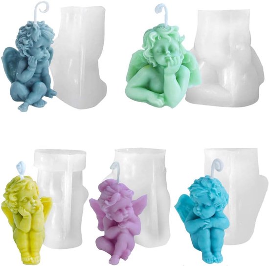 kaarshouders, 3D, siliconen vorm, engel, gietvormen, kaarsen, siliconen vorm voor het maken van kaarsen, aromastenen, chocolade, doe-het-zelf decoratie, 5 stuks