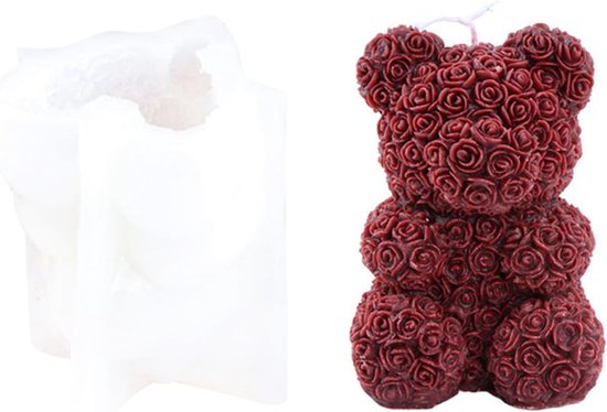 Kaarsvorm, 3D-rozenbeer-siliconen vormen, bloemkaarsen, siliconen vorm, 3D beer, siliconen vorm, kaarsen gieten vormen, doe-het-zelf kaarsgietvormen voor vrouwen