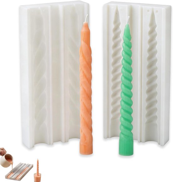 Kaarsvorm van siliconen, 2 stuks, 3D-spiraalvorm, doe-het-zelf, kaarsvormen, gemakkelijk los te maken, kaarsvormen voor kerk, diner, decoratie van het huis