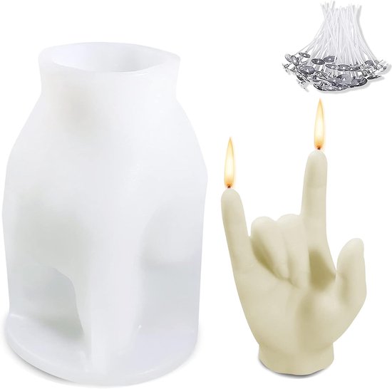 Kaarsvorm van siliconen, met 50 stuks kaarsenlonten, 3D gebarenvorm, doe-het-zelf kaarsen, handgemaakte sojawas voor Kerstmis, Halloween, Thanksgiving Deco, Love U