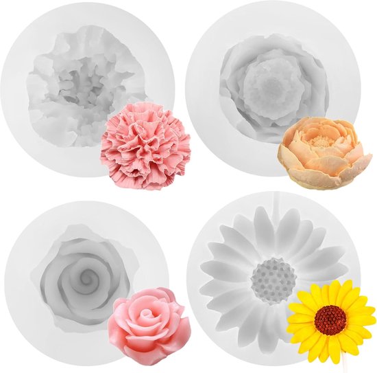 Kaarsvormen, bloemen, gietvormen, kaarsvorm om te gieten, gietvorm voor doe-het-zelf kaarsen, zeep, huisdecoratie, gipsarthandwerk (rozen, anjers, klaproos, madeliefjes)