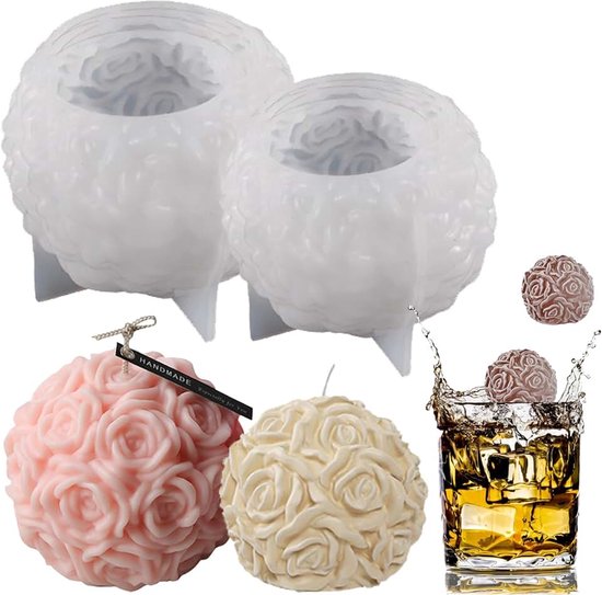 Kaarsvormen in rozenvorm, bloembalvormen, roze siliconen vorm, 3D, rozenvorm, 6 cm, 8 cm, voor Valentijnsdag, bruiloft (2 stuks)