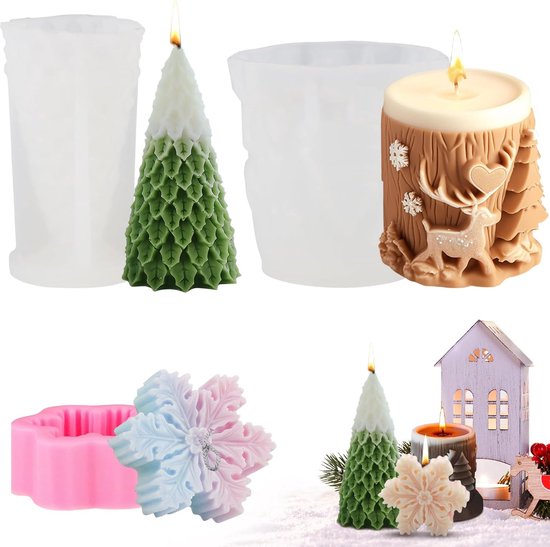 Kaarsvormen om te gieten, 3 stuks, kaarsvorm, Kerstmis, kaarsvormen, siliconen vormen, kaarsgietvormen, siliconen vorm, kaarsen voor kerstdecoratie