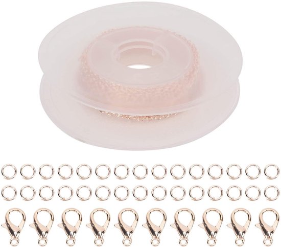 Kabelketting 2x3mm met Spoel en Karabijnhaak, Roestvrijstalen Ketting voor Sieraden, Perfect voor Kettingen en Accessoires