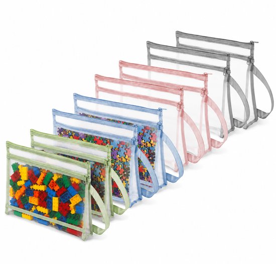 Kaiyaya - 10 Stuks Opbergtas - A4 Opbergzakken Met Rits - Dubbel Vak Transparant Mesh - Voor Speelgoed & Documenten - 10 Stuks