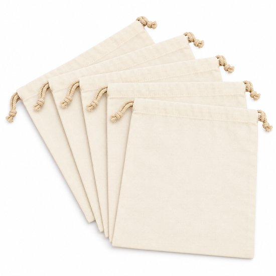 Kaiyaya - Trekkoordzakken set - 5 stuks natuurkleur - katoen canvas - 34 x 40 cm - met trekkoord sluiting en schouderriemen