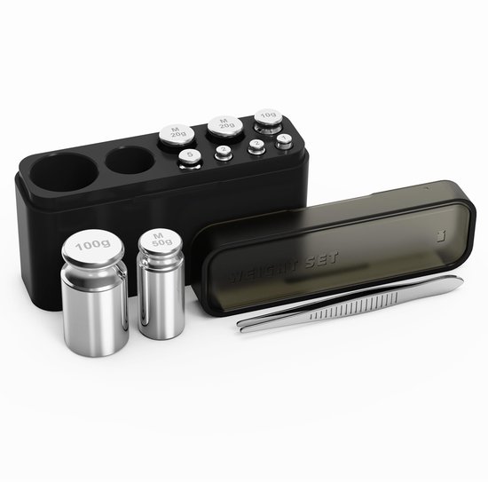 Kalibratiegewichten 210 g, 9 STKS Hoge Precisie Schaal Kalibratie Kit 1g 2g 5g 10g 20g 50g 100g RVS Pincet Gram, Mg Lab Schaal
